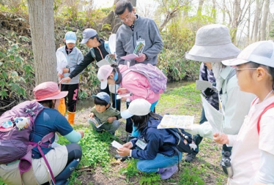 写真：アヤメ川の自然について理解を深める参加者たち