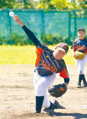 写真：力投する八丁平ジャイアンツの投手＝室蘭市少年野球場