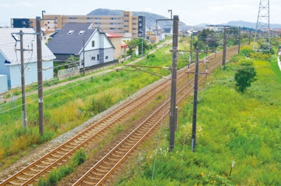 写真：登別の若草跨線橋から見た線路