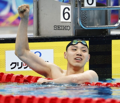 写真：競泳の日本学生選手権、男子２００メートル平泳ぎで４位の松本恭太郎＝東京アクアティクスセンター