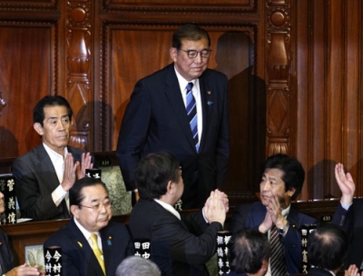 写真：衆院本会議で第１０２代首相に指名された自民党の石破茂総裁＝１日午後２時１４分