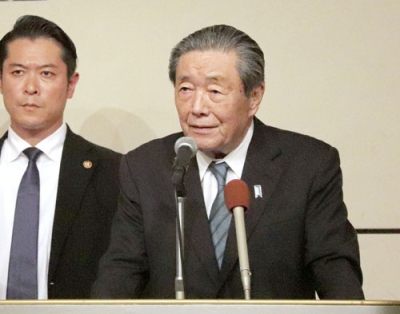 写真：宮崎市で応援演説をする自民党の森山幹事長＝２３日午後