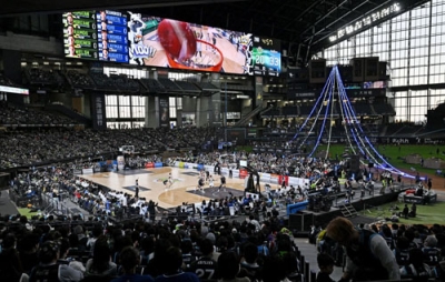 写真：エスコンフィールド北海道で行われたバスケットボールＢリーグ１部の北海道―三河戦＝２８日、北広島市