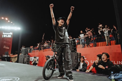 写真:BMXフリースタイルの世界選手権のフラットランド男子で初優勝した片桐悠=11月、リヤド(©Japan Cycling Federation/STOOP Creative)
