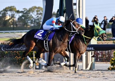 写真:第26回チャンピオンズカップを制したダブルハートボンド(左)=中京競馬場