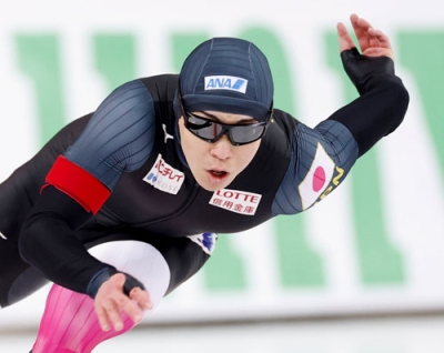 写真:W杯第4戦の男子500メートルで3位に入った広瀬勇太=ハーマル(共同)