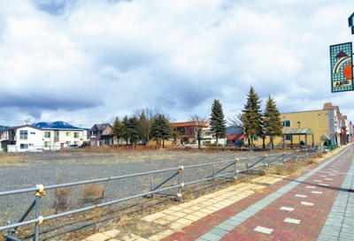 写真:旧経済センター跡地とフロンティア公園(奥)